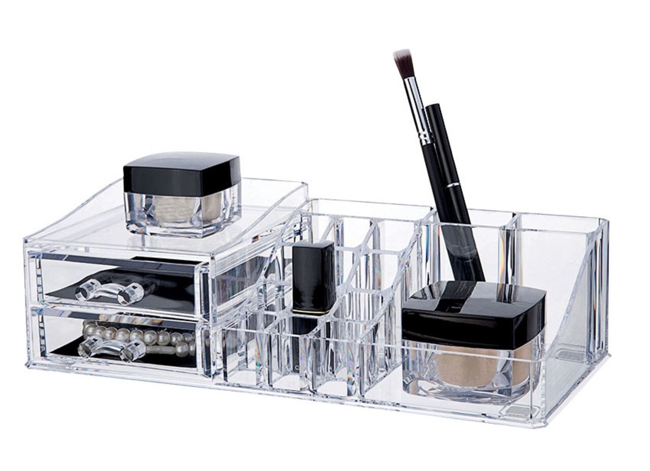 Organizator pentru cosmetice Compactor, 16 compartimente si 2 sertare, transparent - imagine 4